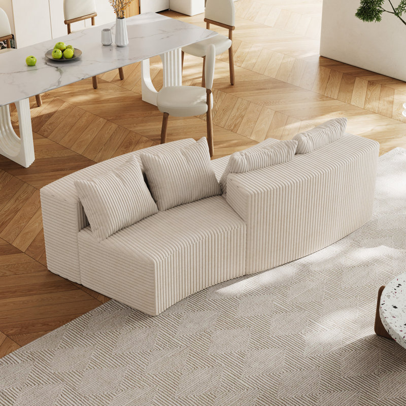 Canapé modulaire incurvé en velours Corduroy, Velours côtelé beige