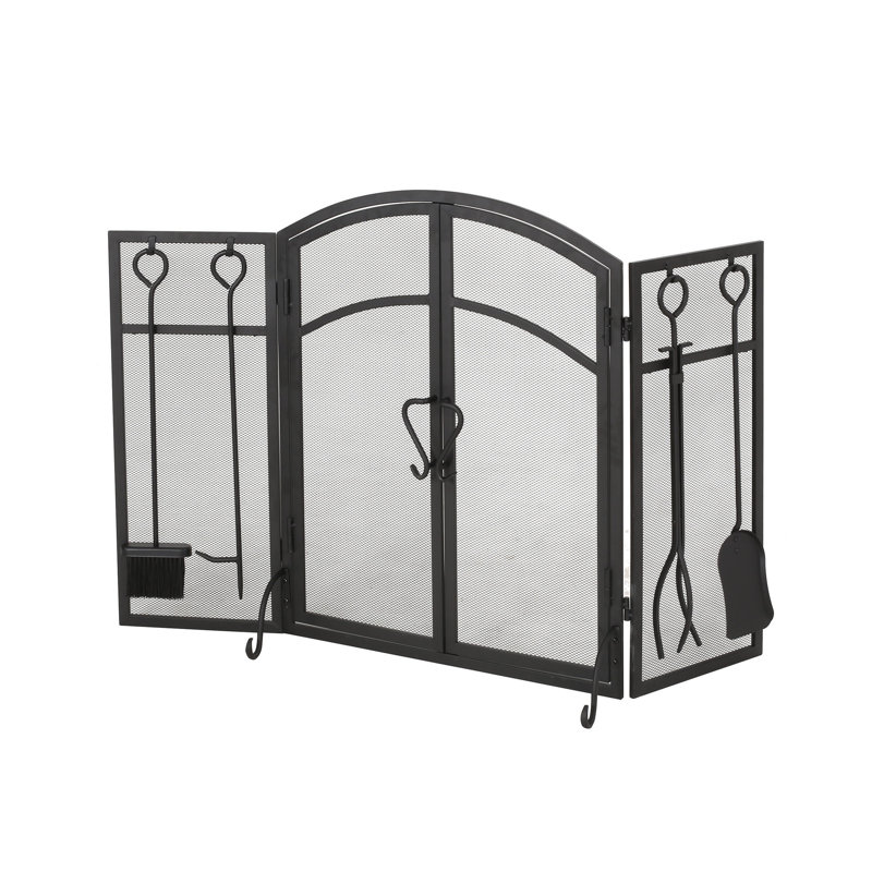 Paravent à trois volets avec ensemble d'outils 4 pièces, filet fin, portes noires