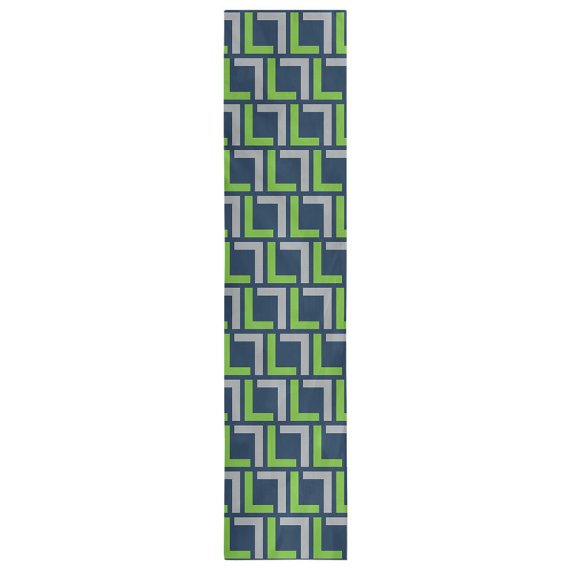 Chemin de table Seattle, 72 po x 16 po, Bleu marine collège / vert action / gris loup, polyester
