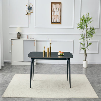 Modern Rectangular Dining Table, Premium Sintered Stone Tabletop With Sturdy Metal Base, Heat-Resistant & Scratch-Resistant Kitchen And Dining Room Ta