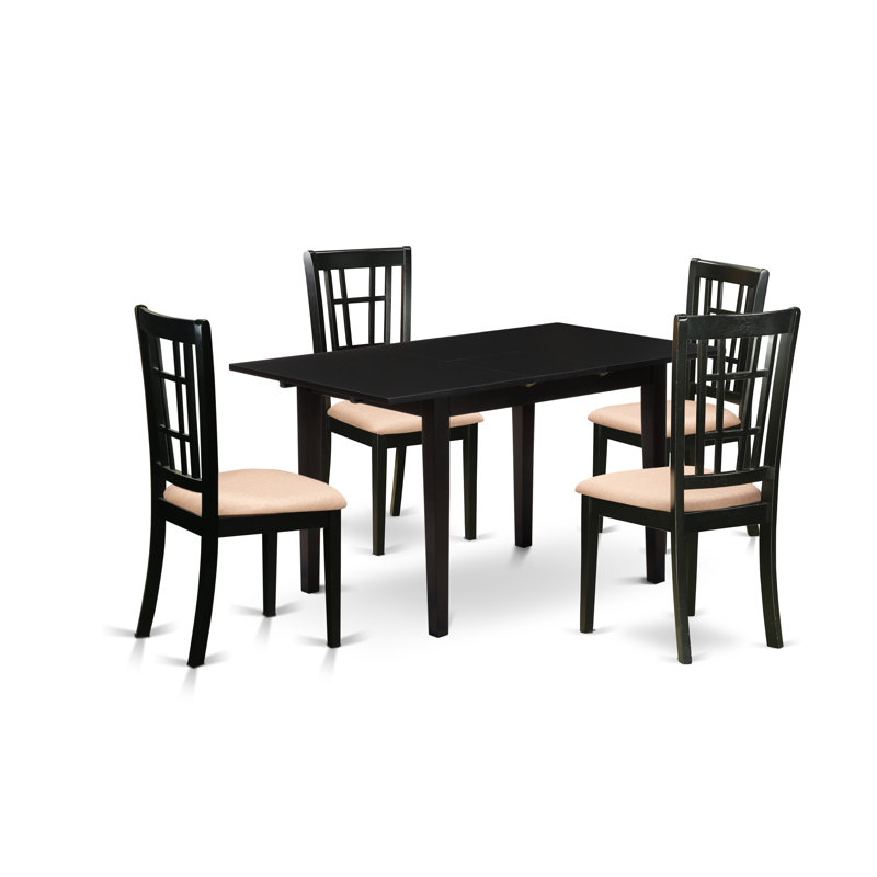 Ensemble de table de salle à manger noire, Cinq articles : 1 table, 4 chaises
