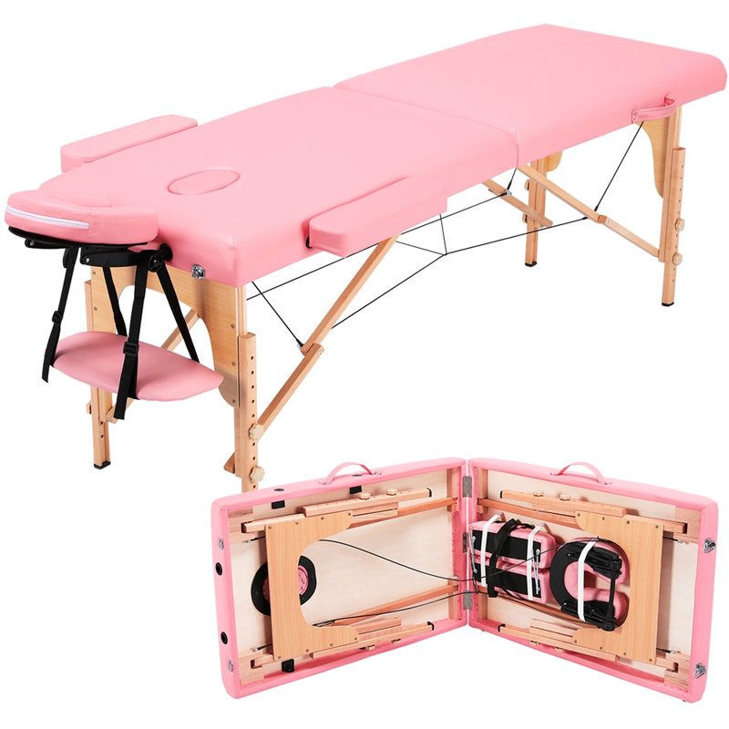 Adjustable Massage Bed Portable Spa Table with Headrest, Cream, 25.2" H x 83.9" L x 32.3" D
