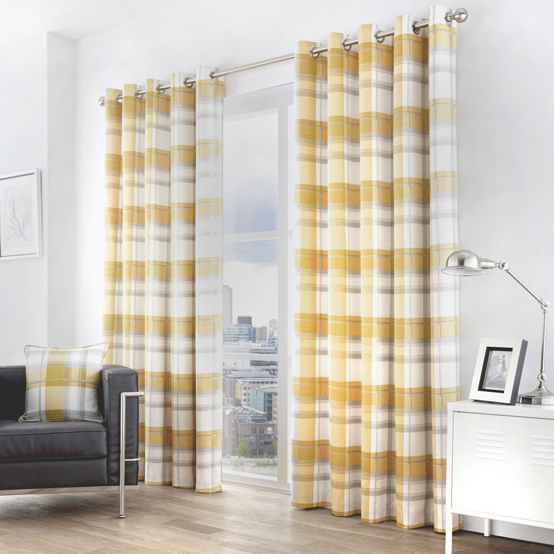 Cotton Sheer Curtain Pair, Width 168 x Drop 183 cm, Ochre/Mustard/Yellow