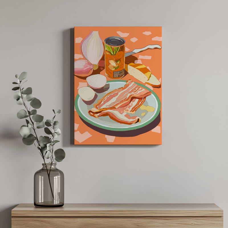 «Food Illustration / Plate with Bacon» par ThingDesign, L 36 x H 48, Wrapped Canvas, Ne s’applique pas