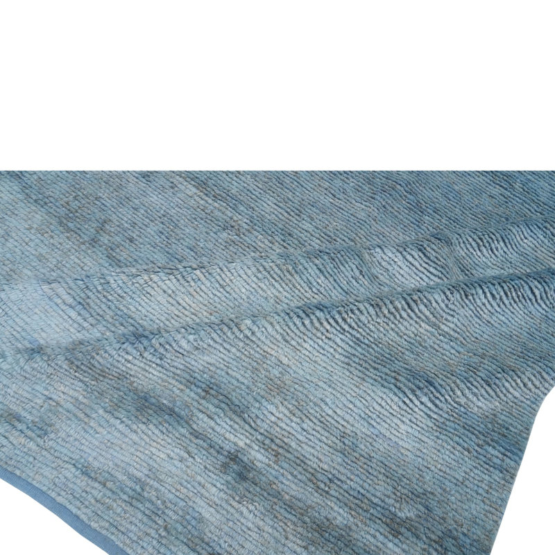 Solid Wool Silk Blend Rug - 10' x 14', Sky Blue