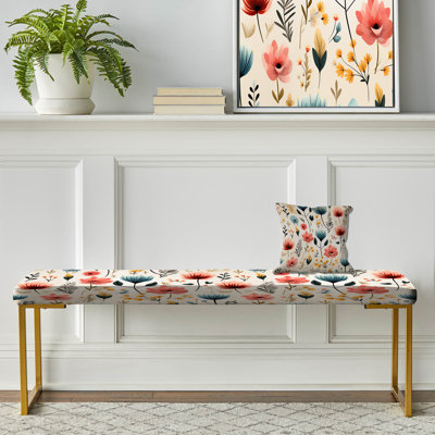 Nordic Grace Teal Floral Harmony - Banc rembourré floral doré