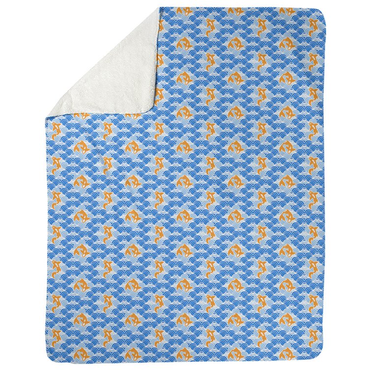 Avicia Koi Fish Waves Fleece Blanket Latitude Run Size: 62.5 W x 82.5 L, Color: Blue