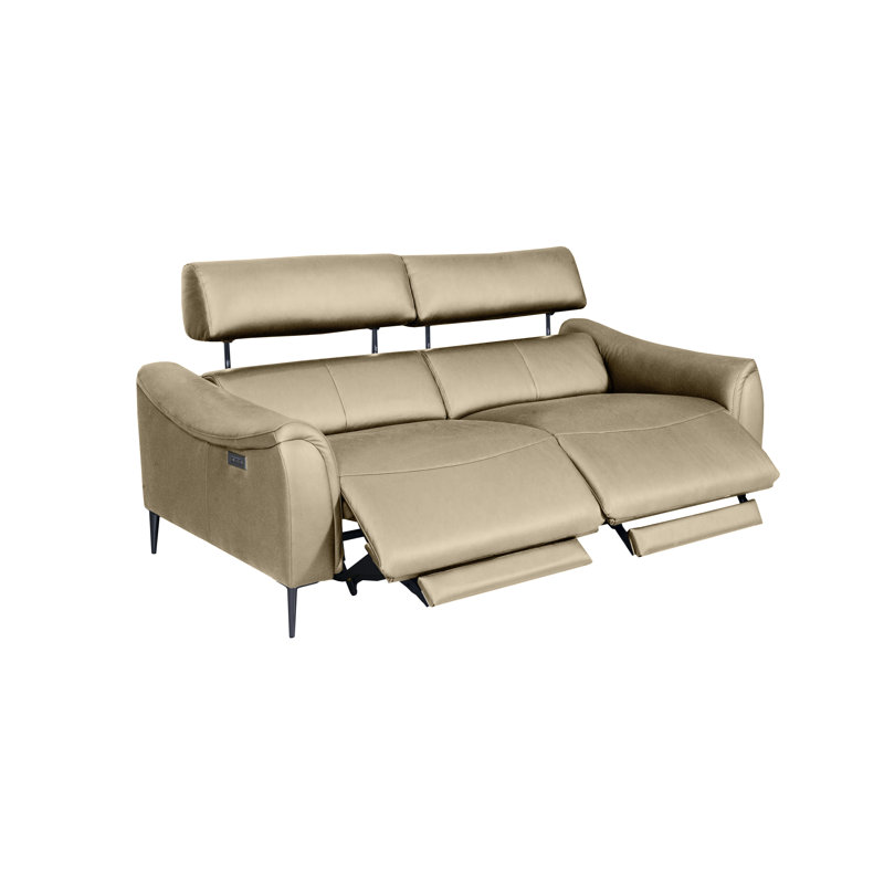 Koolanooka 204 cm Genuine Leather Pillow Top Arm Reclining Sofa, Beige