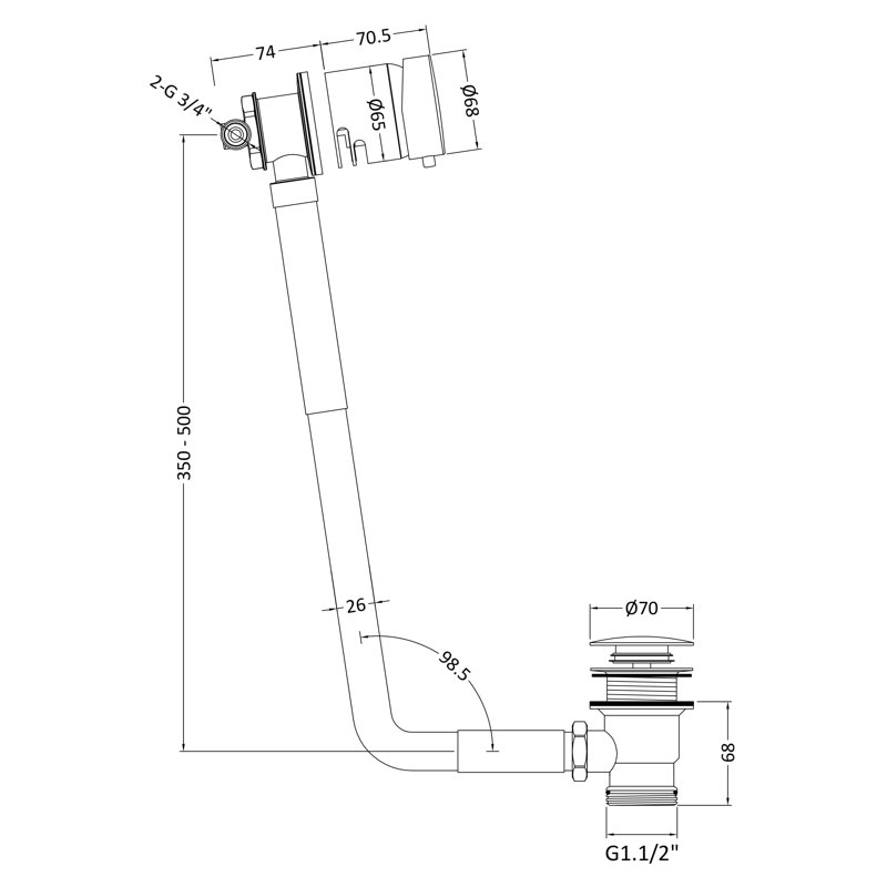 Deck Tub Spout Bath Filler, Matt Black
