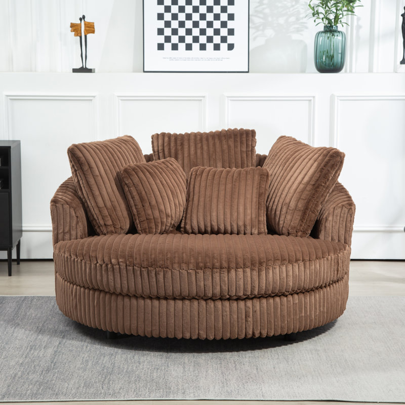 Fauteuil demi-tonneau rembourré avec housse, Fausse fourrure brune