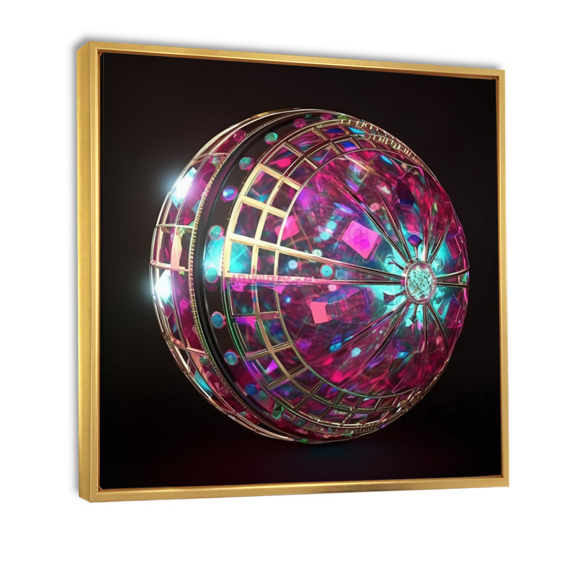 Sphère galactique galactique rose - reproduction sur toile, H 36 po x l 36 po, Cadre flottant doré