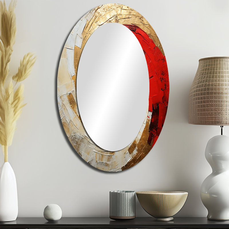 Beige rouge minimalisme spirale poteries - miroir mural moderne beige, 36 po x 24 po