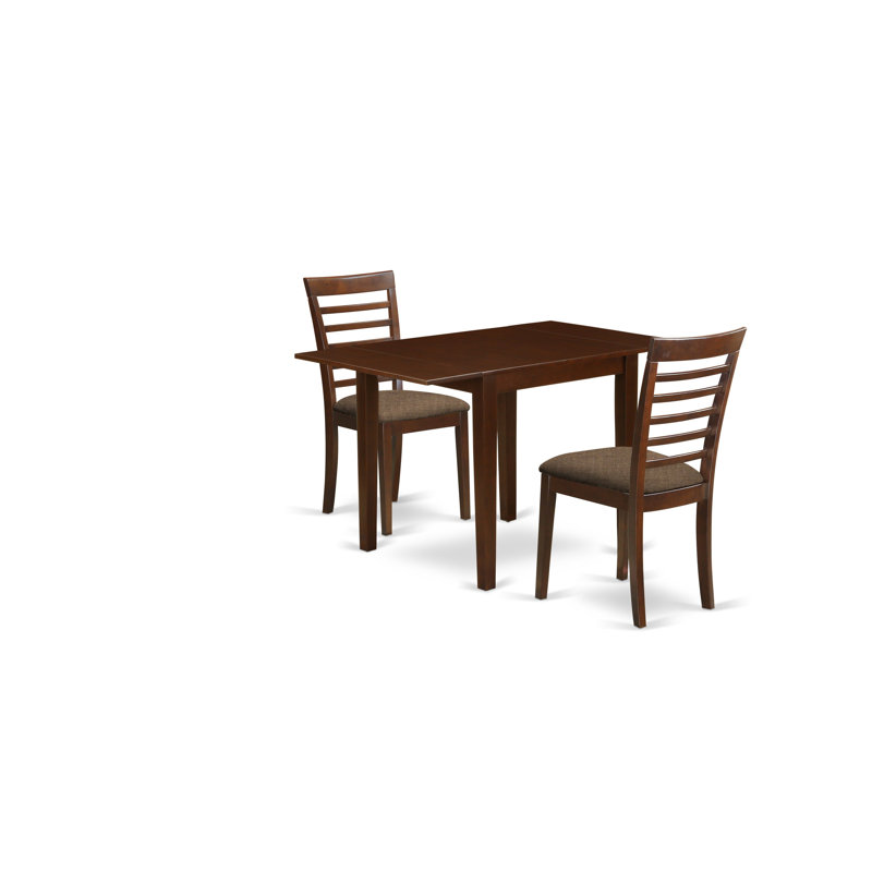 L'ensemble de salle à manger 3 pièces contient une table de salle à manger rectangulaire avec Dropleaf et 2 chaises de cuisine rembourrées en tissu de lin, 30 x 48 pouces, acajou
