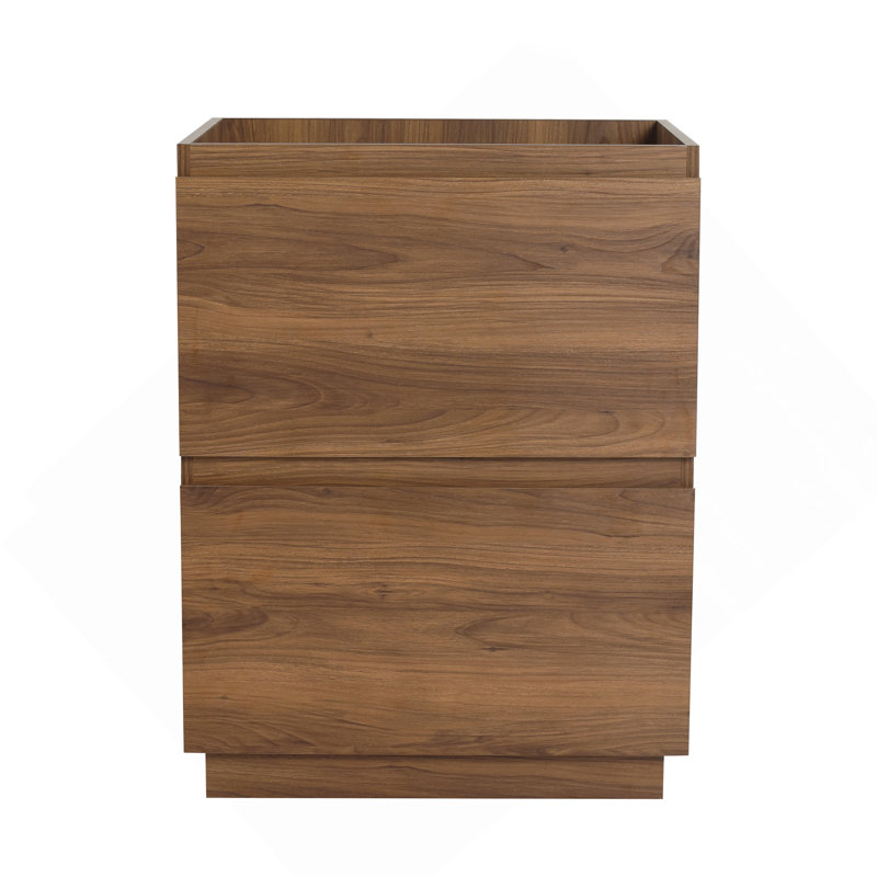 Meuble-lavabo sur pied 24 po avec tiroir double, armoire de salle de bain autoportante, bois d'ingénierie, brun (meuble-lavabo sans comptoir)