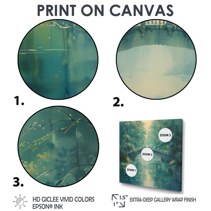 «Green Beige River Crossing Park Bridge II», reproduction d'art mural, Toile tendue, H 36 po x l 36 po x P 1,5 po
