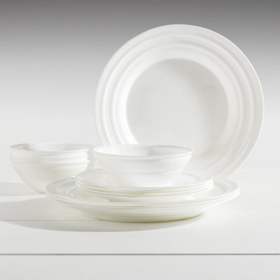  12-Piece Opal Glass Ridges Dinnerware Set