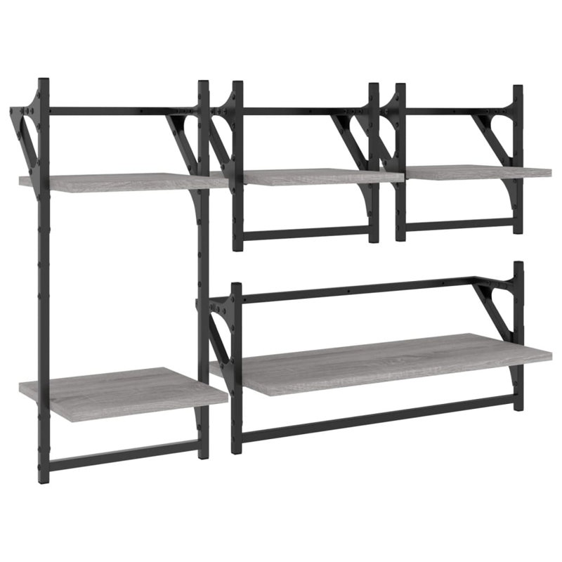 vidaXL Wall Shelf Set with Bars Storage Display Shelf 4 Piece Engineered Wood