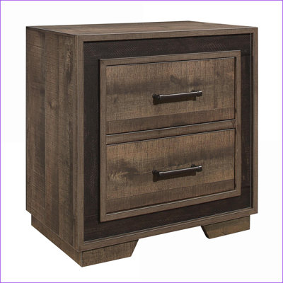 Rustic Two-Tone Embossed Faux-Wood Nightstand with 2 Drawers