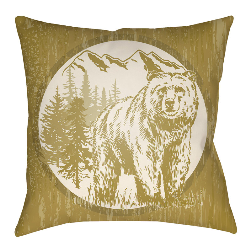 Lodge Cabin Bear Reversible Throw Pillow, 26" H x 26" W, Forest Green/Beige