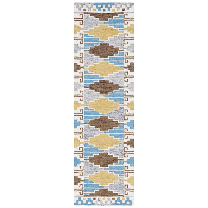 Tapis bleu / ivoire Shirley Drive 913, Tapis de couloir 2 pi 3 po x 8 pi