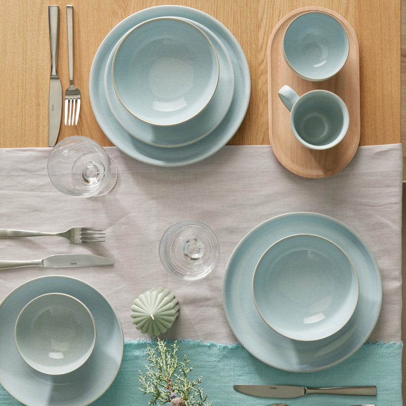 Denby Elements 12 Piece Coupe Dinnerware Set, Service for 4, Light Green