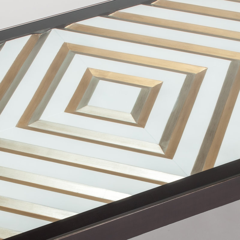 Gold and Champagne Glass Top Coffee Table with Wood Frame