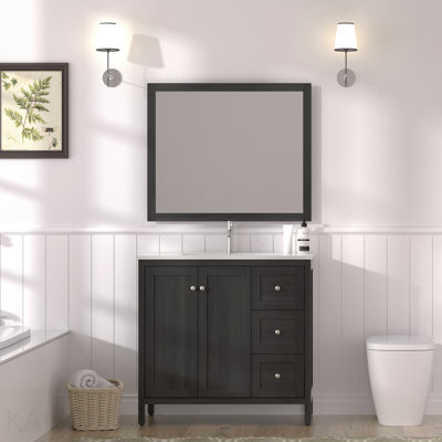 Meuble-lavabo moderne avec lavabo 35,5 po, armoire de rangement pour salle de bain avec portes à fermeture douce et 3 tiroirs, noir Munich