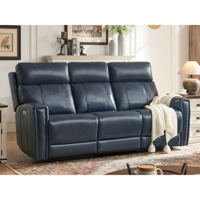Rumilly Dual-Motor Recliner Sofa 82" Genuine Leather Power Zero Gravity Reclining Couch with USB&USB-C Port