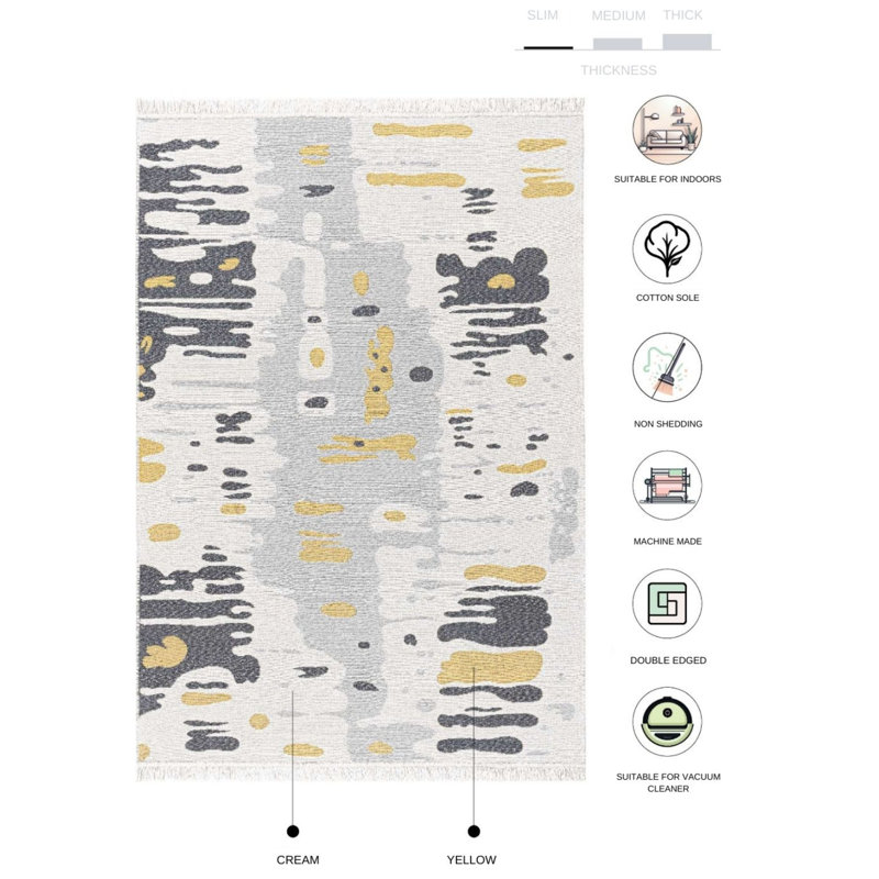 Tapis rectangulaire en coton Kenza, Rectangle 5 pi 3 po x 7 pi 7 po