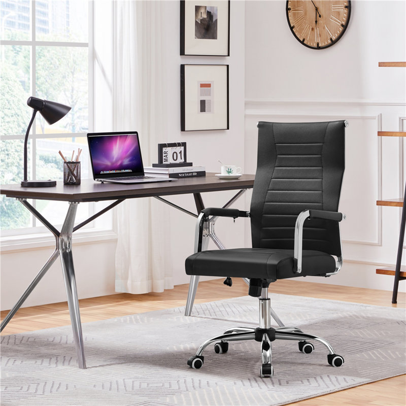 Chaise de travail ergonomique en similicuir Caileb, Noir
