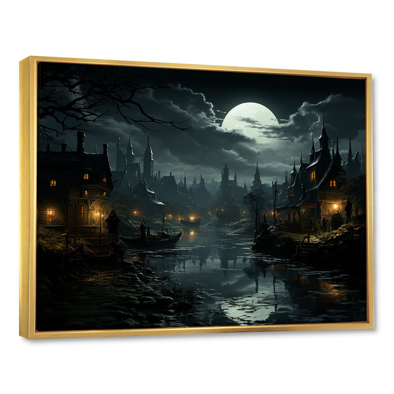 Art mural Moody Night, Cadre flottant doré, H 24 po x l 32 po x P 1 po