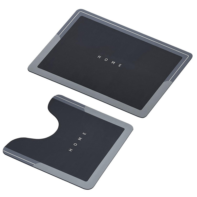 2 Piece set Rectangle Bath Mat, Grey