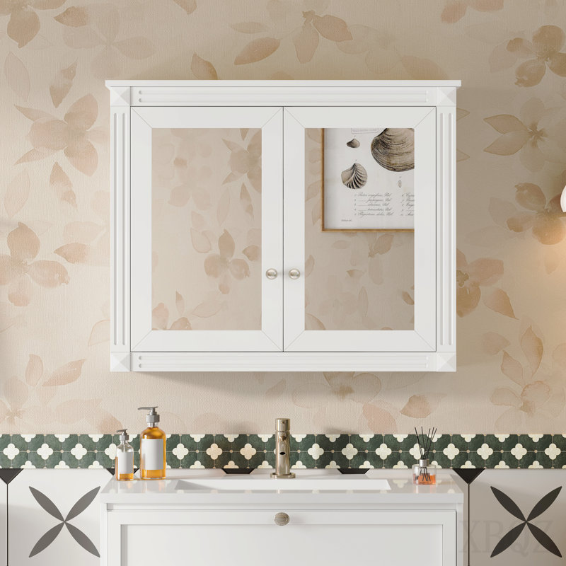 Armoire à pharmacie, armoire de rangement murale pour salle de bain, armoire murale moderne avec 2 miroirs et armoire d'appoint