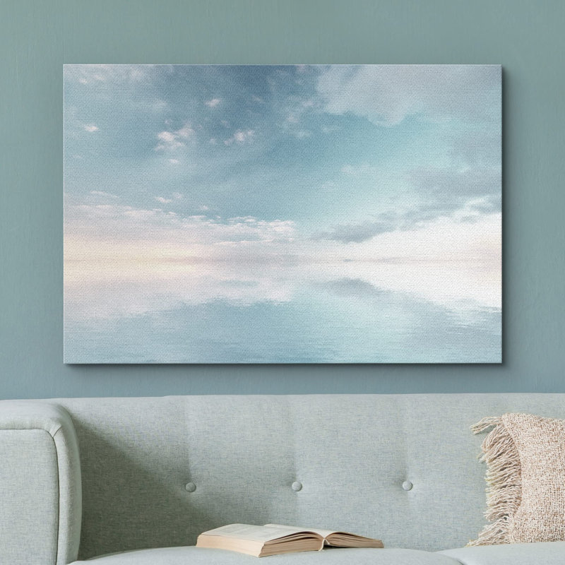 Coastal Beach Bleu sarcelle et blanc Horizon nuageux Reflet Océan Photographie de paysage Photographie Paysage rustique