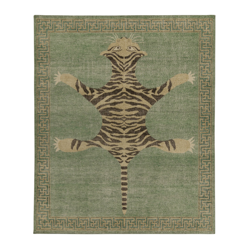 Distressed Homage Hand Knotted Wool Animal Print Area Rug, Rectangle 12' x 15'