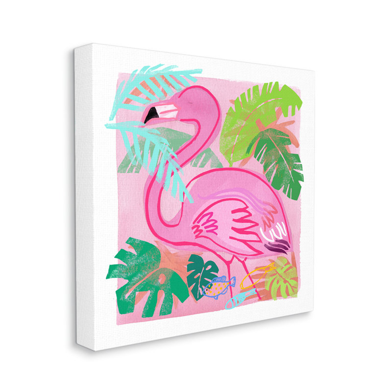 «Tropical Flamingo Bird Layered Fish Beach Leaves», art mural sur toile par Inconnu, H 24 po x l 24 po x P 1,5 po