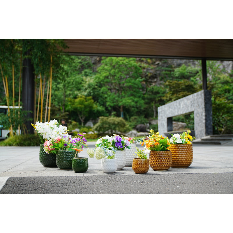 3 pots de fleurs en céramique, pot de fleurs moderne pour patio, jardin ou rebords de fenêtre, Vert foncé