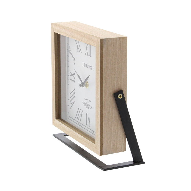 Horloge de table en bois Asseline, H 9 po x l 9 po x P 4 po