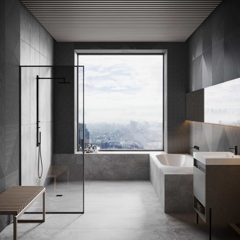 Enso 24x48 Ribbed Matte Fluted Wood Look Porcelain Tile, Charcoal Black