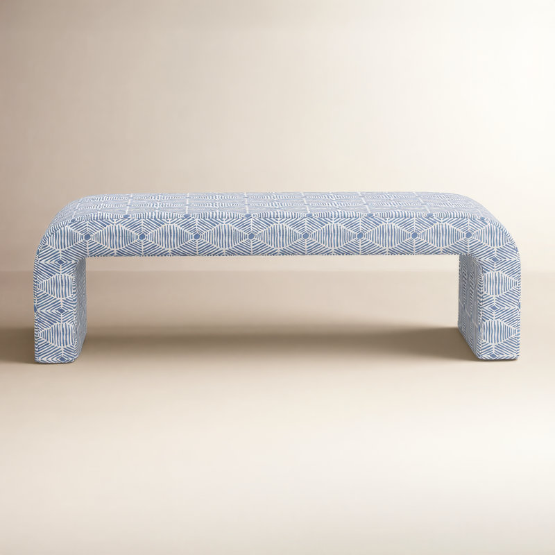 Banc rembourré Barley, Bleu délavé diamant peint