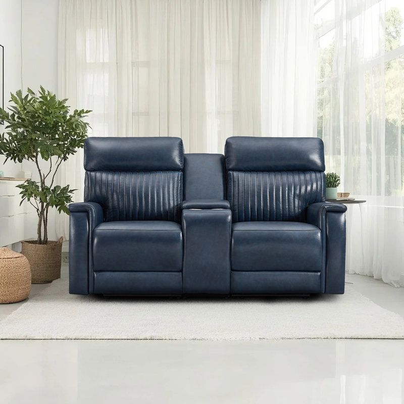 74‘’ Emlin Harr Reclining Sofa Genuine Leather Power Triple-Motor Reclining Loveseat with USB & Type-C Ports and Drop Down Table Tray