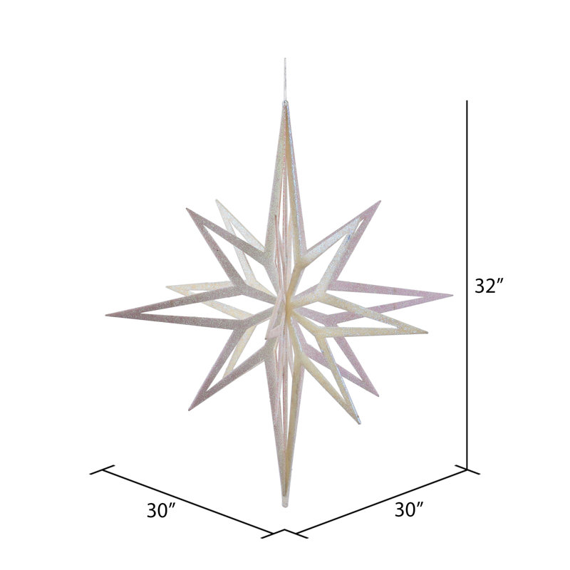 Ornement en forme d'étoile scintillante 3D, Blanc, H 32 po x l 30 po x P 30 po