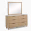 Esthétique moderne avec finition en bois naturel et grand espace de rangement à six tiroirs avec une commode en pierre reconstituée et une quincaillerie décorative en laiton