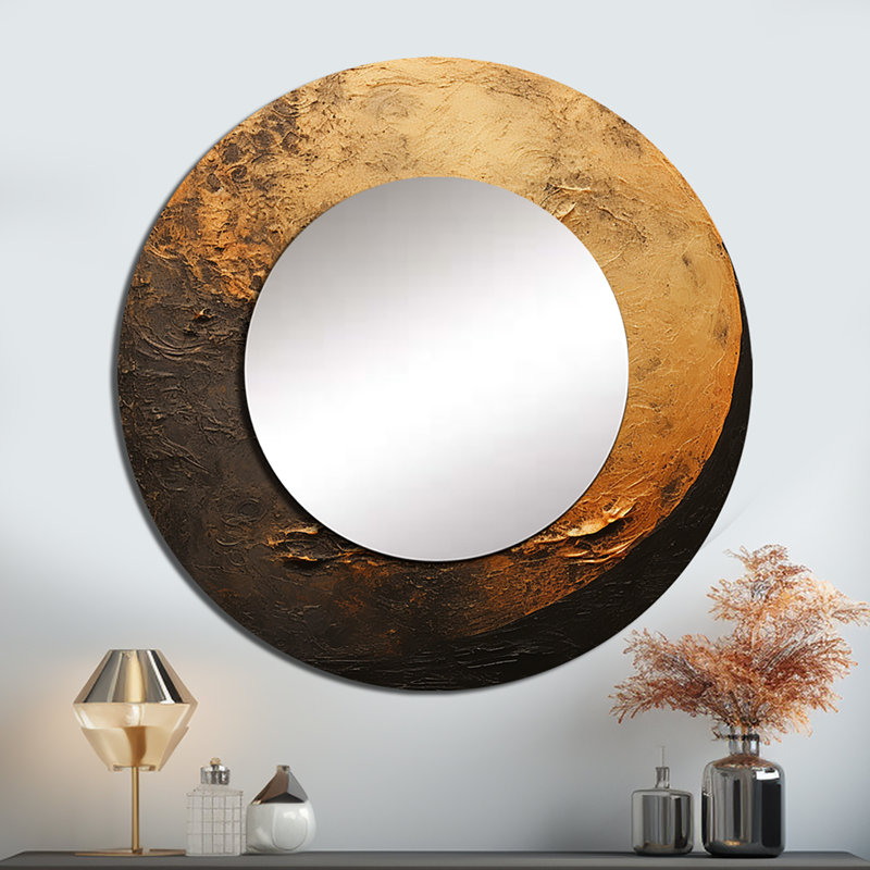 Bronze décoratif Moon Beam I - miroir mural décoratif doré, impression sur métal, 23 po x 23 po, Rond