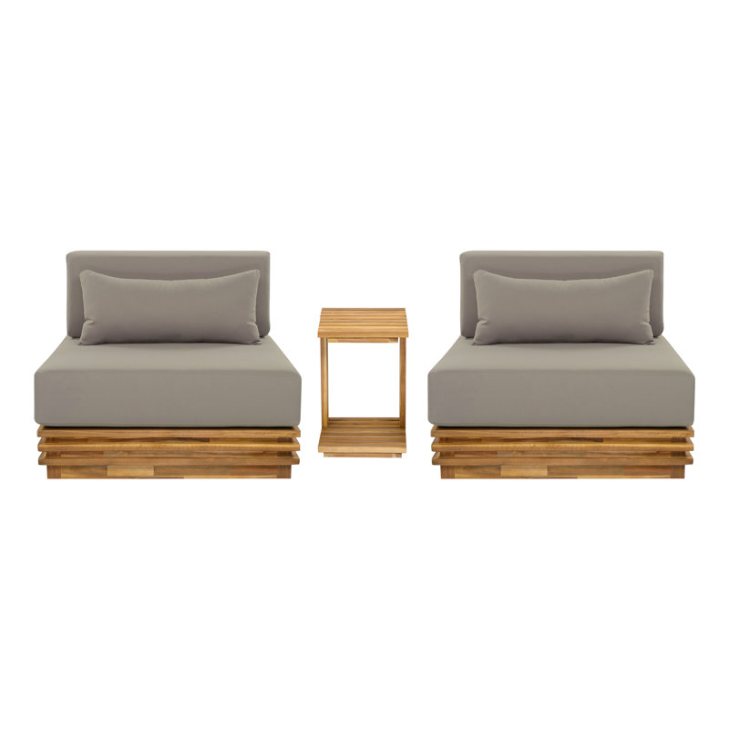 Ensemble de conversation d'extérieur en bois d'acacia avec coussins amovibles 3 pièces Zyla