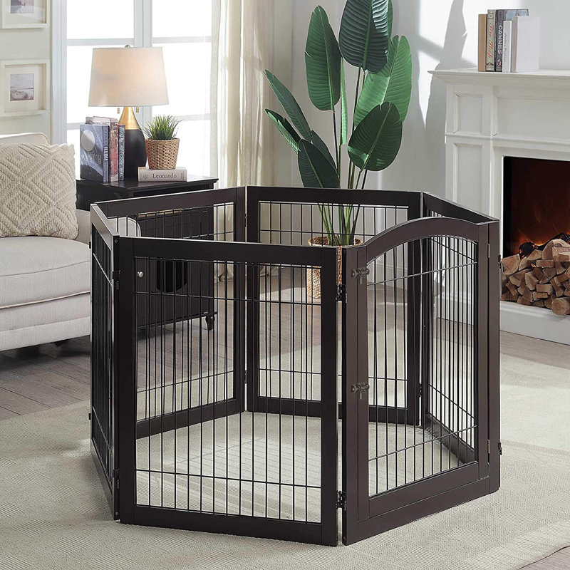 Serra Wire Pet Free Standing Gate with Two Pairs of Support Feet, Espresso