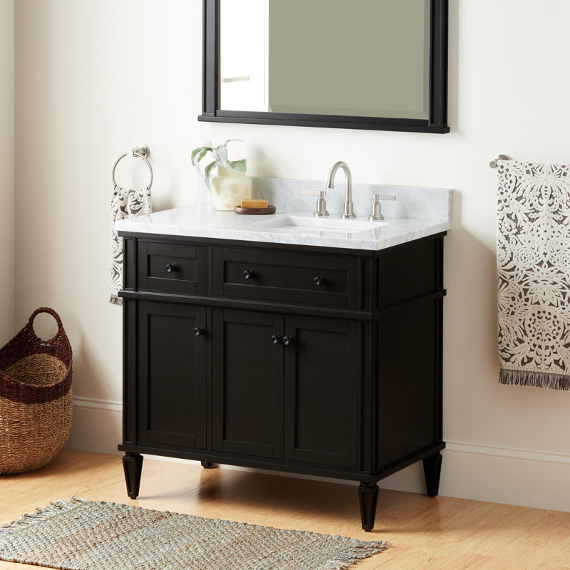 Elmdale 36" Freestanding Mahogany Single Basin Vanity  Rectangular Undermount Sink - 8" Faucet Holes, Antique Brass
