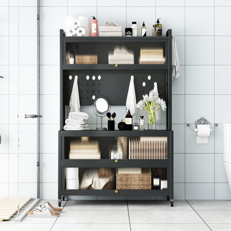 Grey Metal Shelving Unit - 3.91 In. Depth, 12.01 Package Height, 250Kg Capacity, 360 Rotating Wheels For Versatile Use Storage Kitchen Space Load, With Brakes