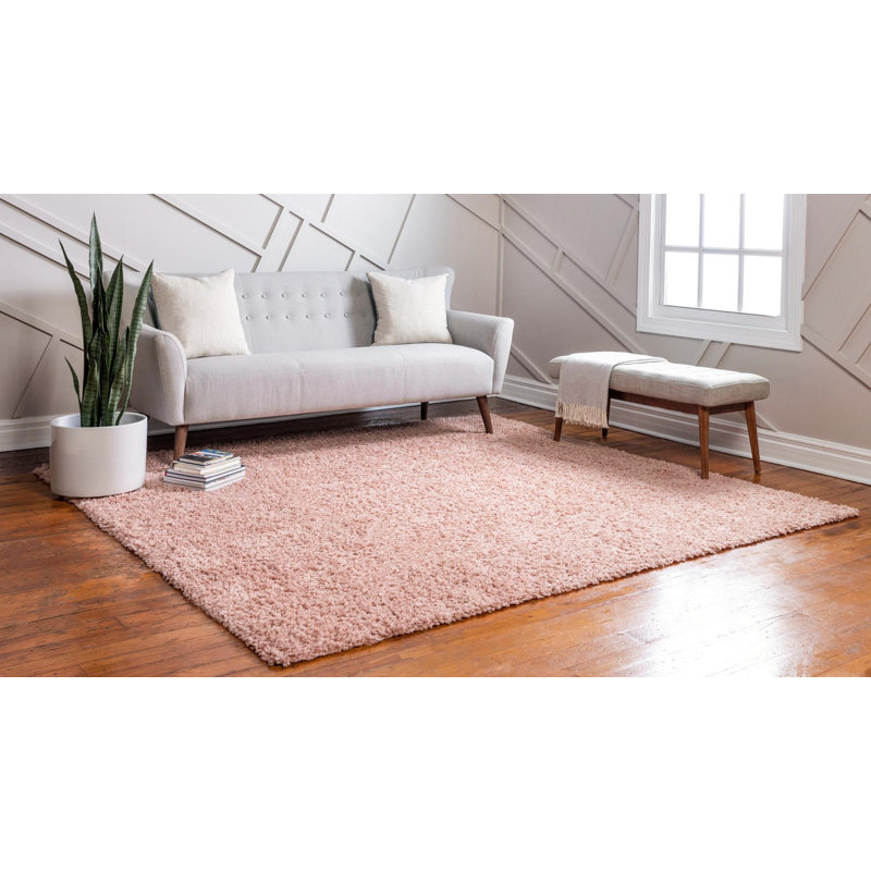 Tapis rose à poils longs Candas, Carré 7 pi 10 po