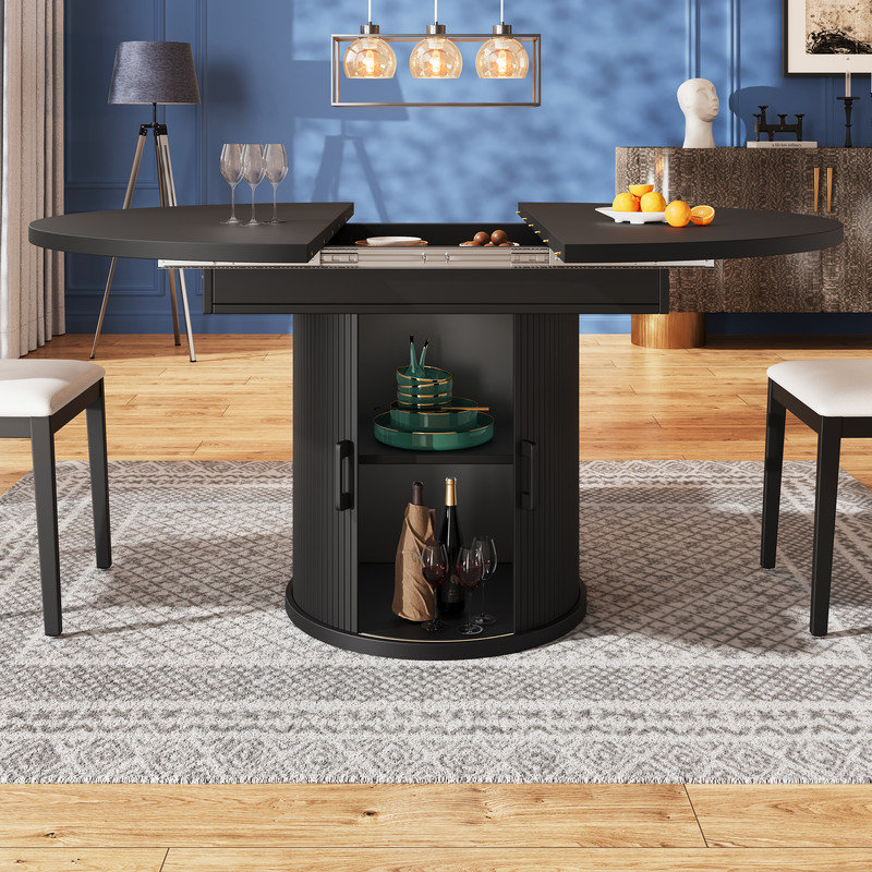 Extendable Round Dining Table, Black